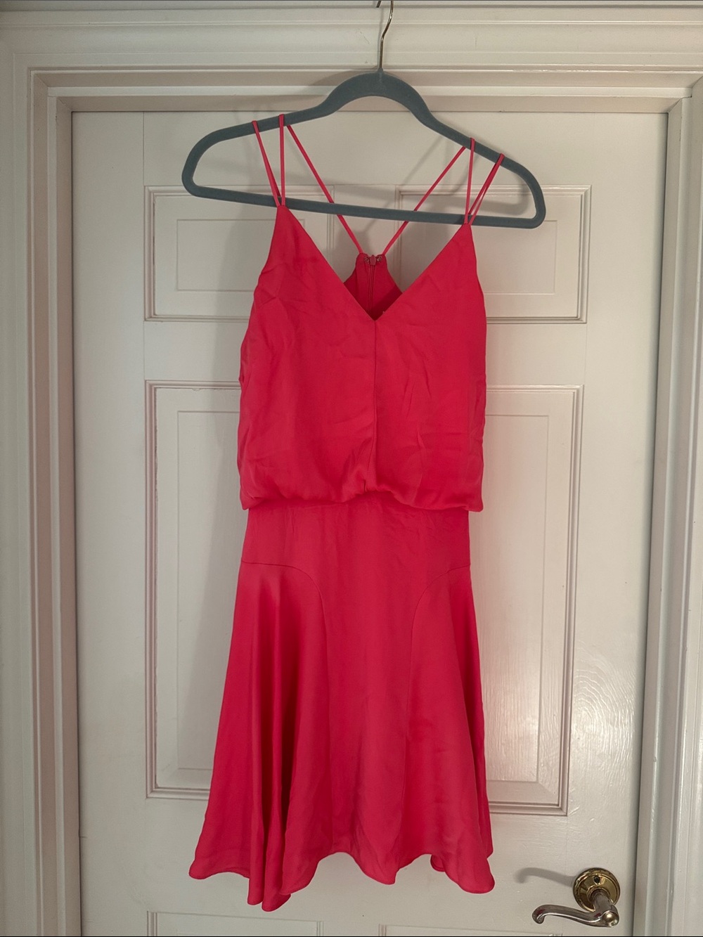 Milly Double-Strap V-Neck Mini Dress in Hot Pink